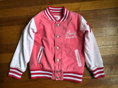 LEVI's JEANS girls size 5- pink red varsity Snap Logo jacket