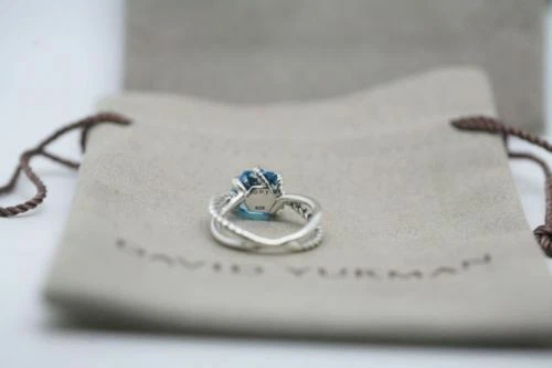 Anillo David Yurman Plata Esterlina Cable Envoltura Topacio Azul Diamantes Talla 7 Foto 4 de 4