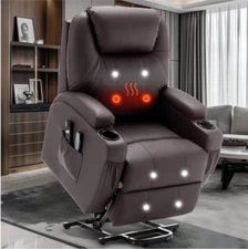 Heavy duty Power Lift Recliner Chair With Massage Heat leather Cup Holder adults