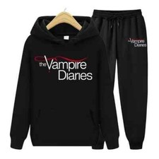 NEW  Men The Vampire Diaries Hoodies Jogging Suit Sweatshirt Pant Set Black SzM