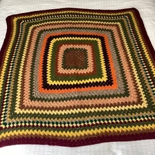 Vintage Handmade Granny Square Afghan Crochet Lap Throw Blanket Colorful