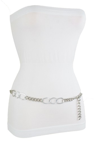 Women Silver High Waist Hip Easy Wear Bling Narrow Band Belt Chain Links XL XXL - Picture 11 of 12