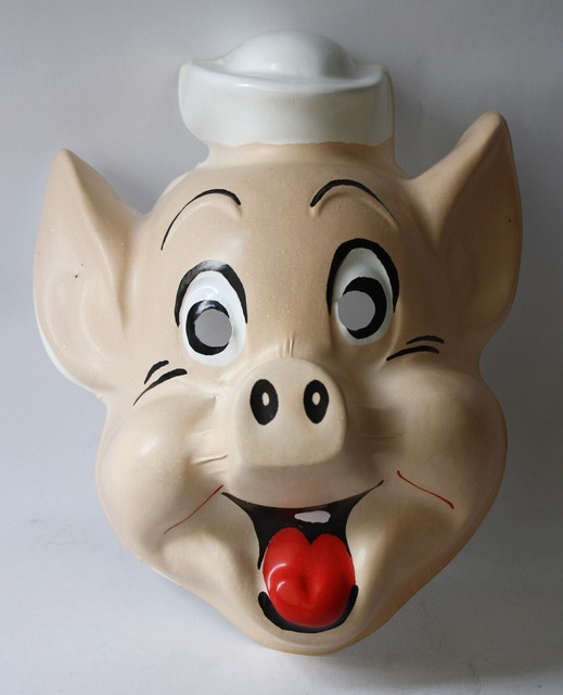 RARE VINTAGE 80'S THREE LITTLE PIGS PIG PLASTIC MASK MADE IN GREECE