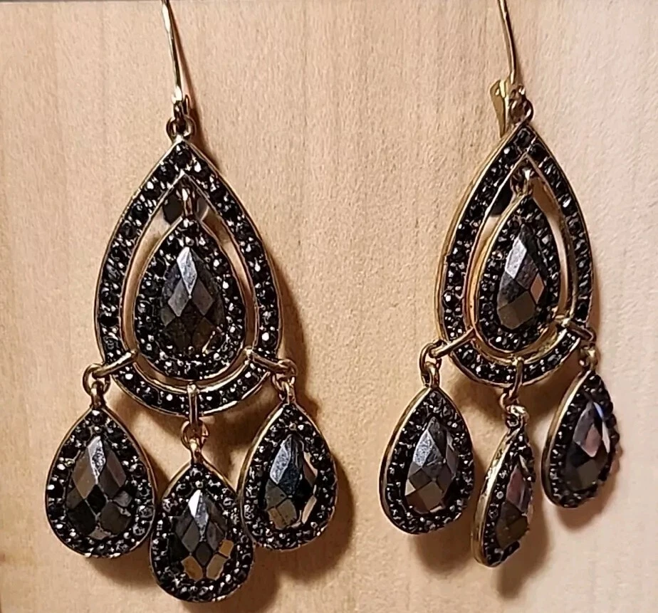 Avon Embellished Hematite Colored Chandelier Clip Earrings  - Image 3 of 4