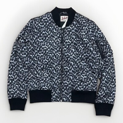 Schott NYC Women Lightweight Bomber Jacket Grey Leopard M