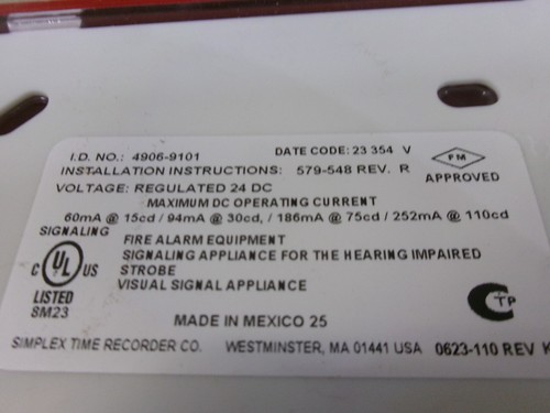 NEW SIMPLEX 4906-9101 FIRE ALARM SIGNALING APPLIANCE - Picture 2 of 3