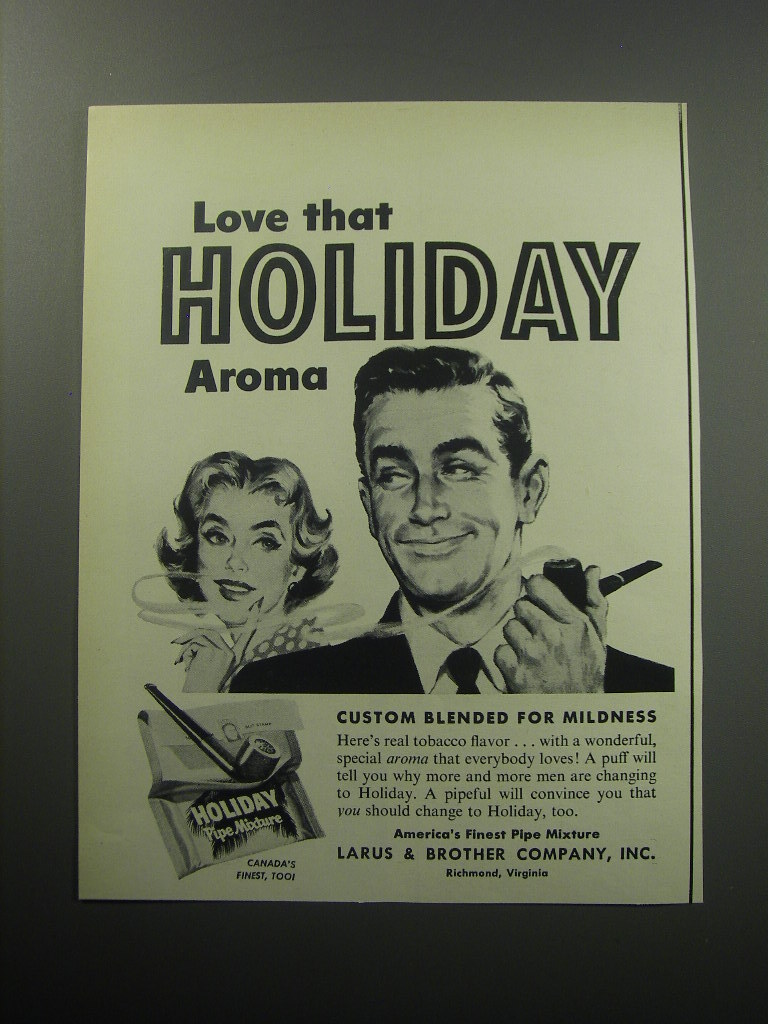 holiday mixture pipe tobacco 1957 Holiday Pipe Mixture Tobacco Ad