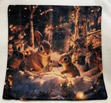Woodland Animals Bunny’s Christmas Throw Pillow Cover Winter Holiday Home Decor