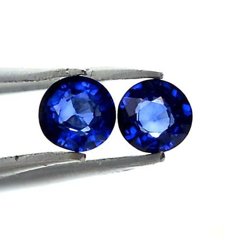 4 mm Natural Blue Sapphire Round Cut Pair 0.69 CTS Faceted Loose Gemstones - Picture 3 of 7
