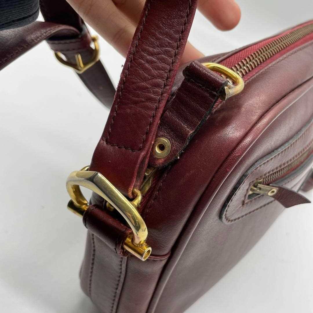 Cartier Shoulder Bag Crossbody Logo Leather Wine Red Women's