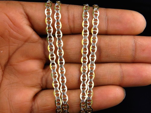 Unisex Solid Flat Diamond Cut Mariner Link Chain Real 14K Yellow Gold 5MM 16"... - Afbeelding 4 van 5
