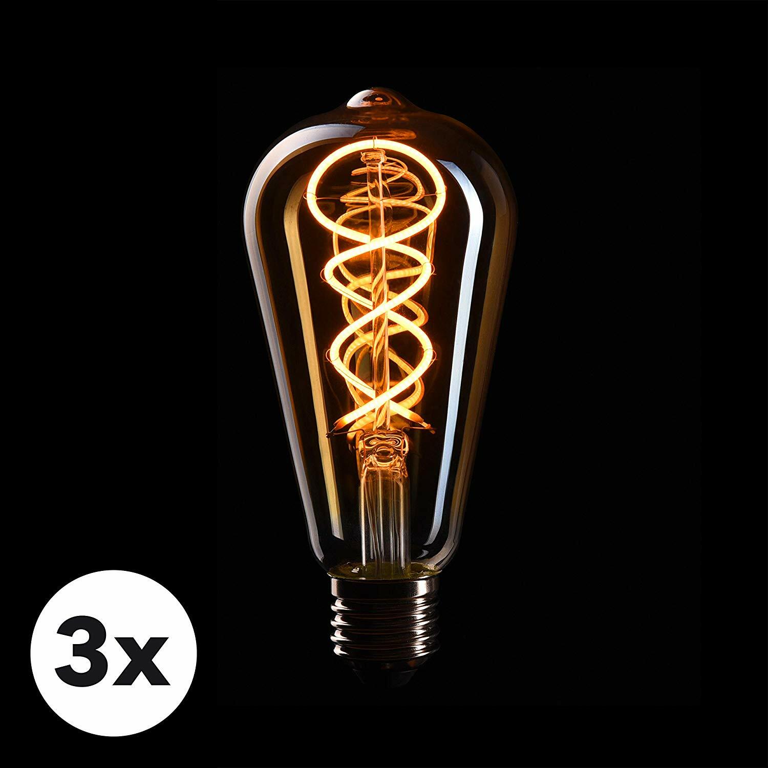 CROWN LED 3 x Edison Glühbirne E27 Fassung, Dimmbar, 4W, 2200K, Warmweiß, 230V CROWN LED 3 x Edison Glühbirne E27 Fassung, Dimmbar, 4W, 2200K, Warmweiß, 230V