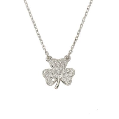 CLOVER NECKLACE PENDANT W/ LAB DIAMOND ACCENTS / 925 STERLING SILVER /18''