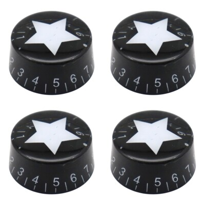 4Pcs Acrylic Bass Guitar Knobs Volume Tone Control Knobs Black with Inlaid Star