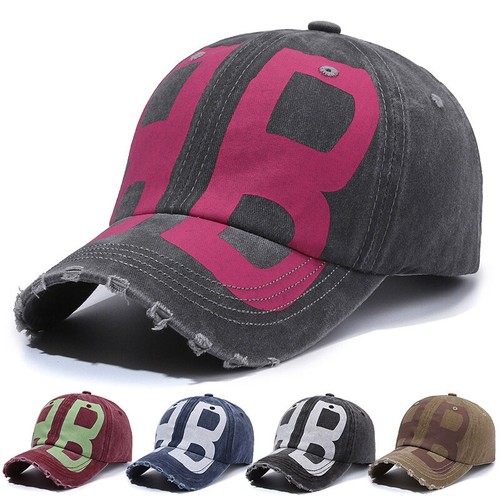 Distressed Letter Trucker Sun Baseball Hat Hip Hop Breathable Snapback Cap
