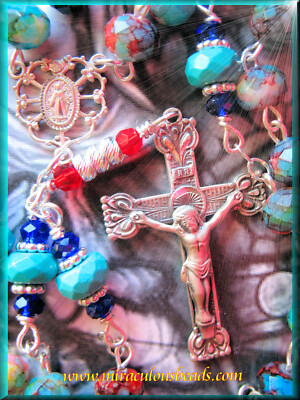 Stunning Handmade Rosary Multi Colored .925 Sterling  Blest with Padre Pio Relic