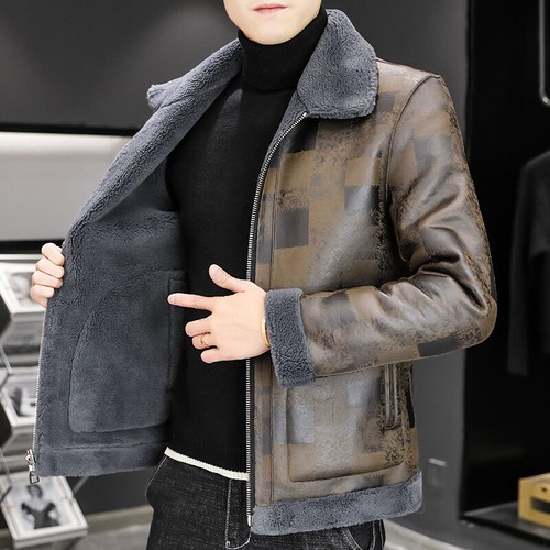 Leather Jacket Men Winter Velvet Thickene Lamb Fur Cotton Jacket Fur Winter Coat - Picture 25 of 32
