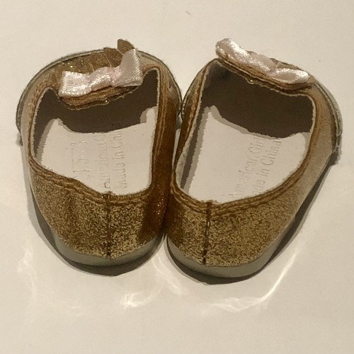 Zapatos de muñeca American Girl con foco brillante solo arco dorado plateado - Imagen 3 de 6