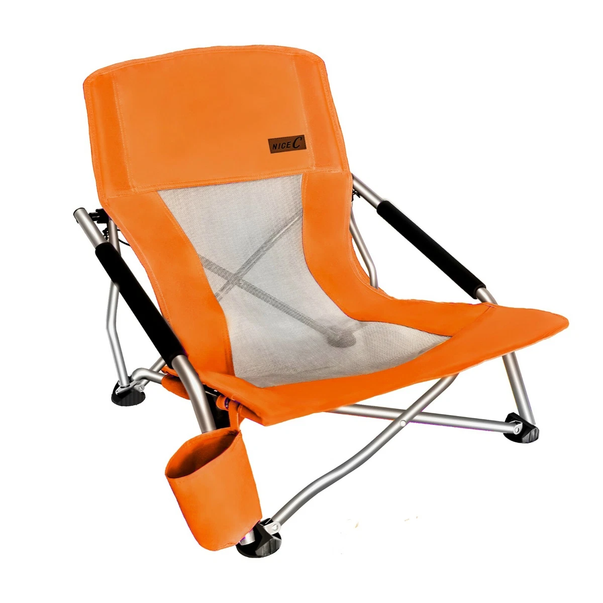 Folding Beach Chair With Cup Holder Portable Camping Ultralight