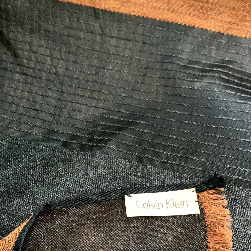 CALVIN KLEIN RAYAS NEGRO RECTANGULAR LANA bufanda 58/14 pulgadas #A118 Foto 3 de 3