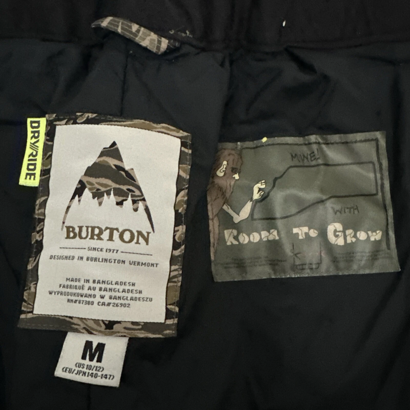 burton snowboard ski tiger stripe camo lined dry ride pants
