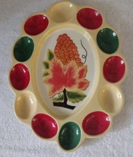 Vintage Century DEVILED EGG Platter Dish with Grapevine Autumn Leaves Theme