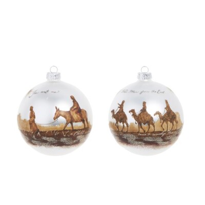 RAZ Import Large 5'' Glass Holy Family Wise Men Ball Ornaments Set/2 4321525 NEW!