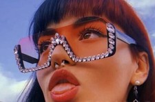 Sunglasses Women Trendy Designers Retro Shades Rhinestones Diamond Half Rimless