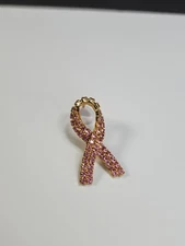 Breast Cancer Awareness Sparkling Pink Ribbon Lapel Pin Faux Jewels Large Size 