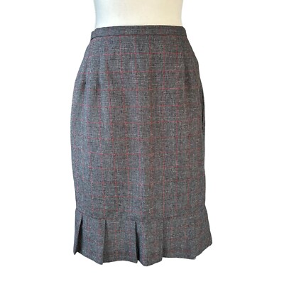 VTG 90s gray red plaid drop pleated midi skirt women petite 10 28