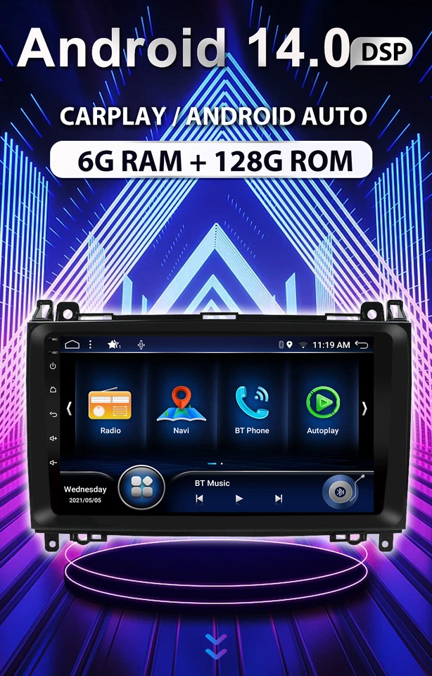6GB+128GB Android 14 Autoradio CarPlay Für Mercedes-Benz Vito W169 W245 W639 GPS - Bild 3 von 4