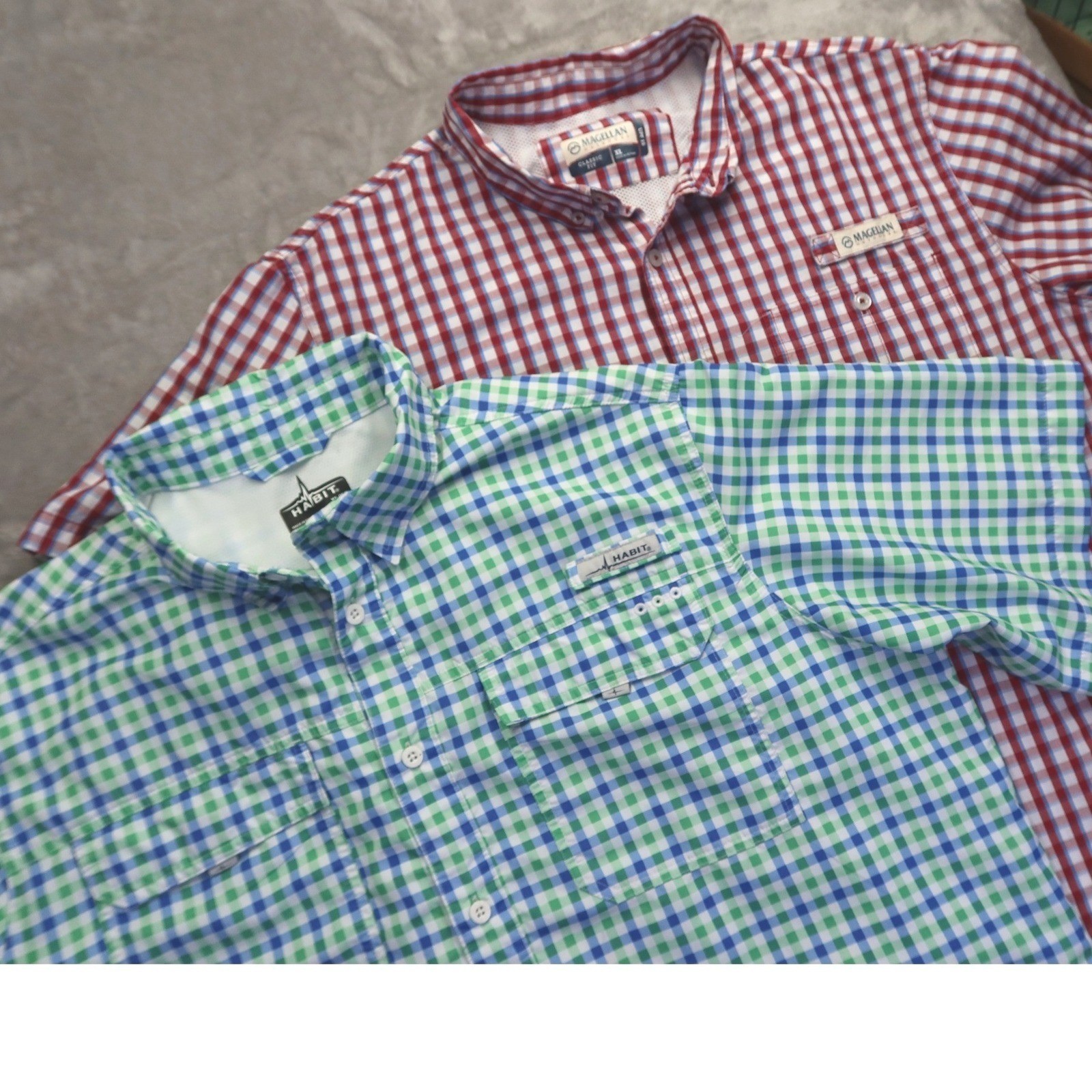 Lot of 2 Men's Habit and Magellan Outdoors Fishing Shirts XL Plaid Short Sleeve