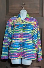 Vintage 90s Ladies Colorful Lagenlook Applique Button Up Blouse Jacket...