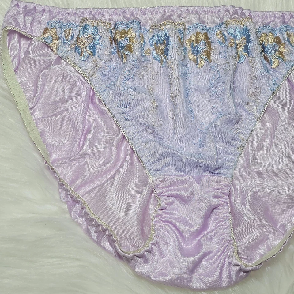 Braguita de nailon sedosa de colección bikini púrpura Sissy calzoncillo de encaje floral talla 7-8 cadera 38-42" Foto 4 de 4