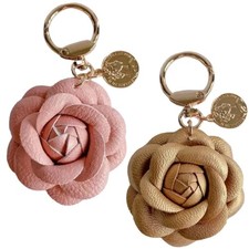 2Pcs Leather Flower Bag Charm, Rose Purse Charms for Women Blush Crimson