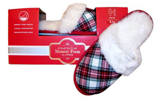 NIB CHARTER CLUB PLAID MULE SLIDE PLUSH FAUX FUR SLIPPERS INDOOR OUTDOOR S 5-6