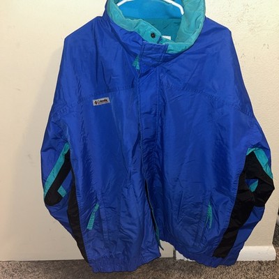 Columbia Bugaboo Ski Jacket Blue Teal Black Fleece Lined Mens L 90s Vintage