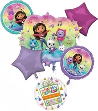 Gabby Birthday Party Supplies Cats and Dollhouse 6pc Balloon Bouquet Decorations