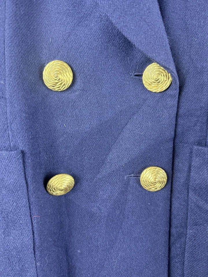 Blazer De Colección Oleg Cassini Azul Marino Lana Doble Pecho Bolsillos Almohadillas para el Hombro Talla 10C Foto 2 de 4