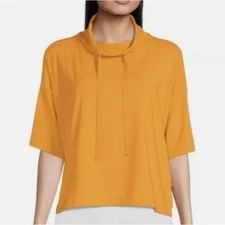 Eileen Fisher Yellow Cowl Neck Boxy Organic Cotton Sweatshirt Top Womens Large