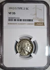 NGC VF-35 1913-S Type 2 Buffalo Nickel, 95% Full-Horn & Borderline XF Key-Date!
