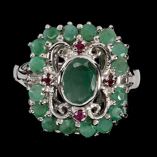 925 Sterling Silver Ring Oval Emerald 7x5mm Rhodolite Garnet Gemstone Jewelry 7