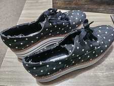 Zara Women's Black Polka Dot  Lace Up Platform Shoes Uk 7 Euro 40 Bnwob.