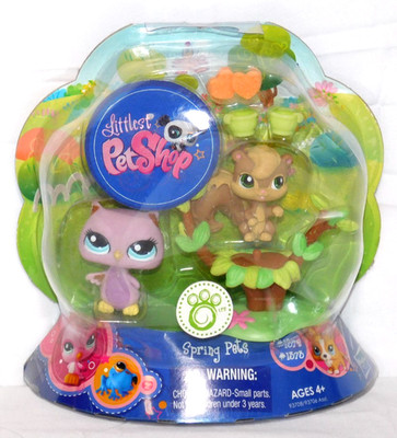 New Littlest Pet Shop Hasbro 1372 Owl 1373 Squirrel w/ Tree Spring Pets Easter
