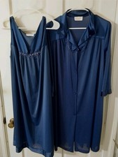 Vintage Vanity Fair Navy Blue Nightgown and Robe Set Women's Large/XL USA