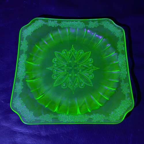 Vintage Uranium Depression Glass | Square Candy Dish - Excellent Condition