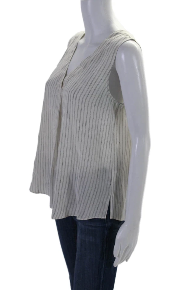 Joie Women's V-Neck Sleeveless Silk Tank Top Beige Striped Size S - Image 2 of 4