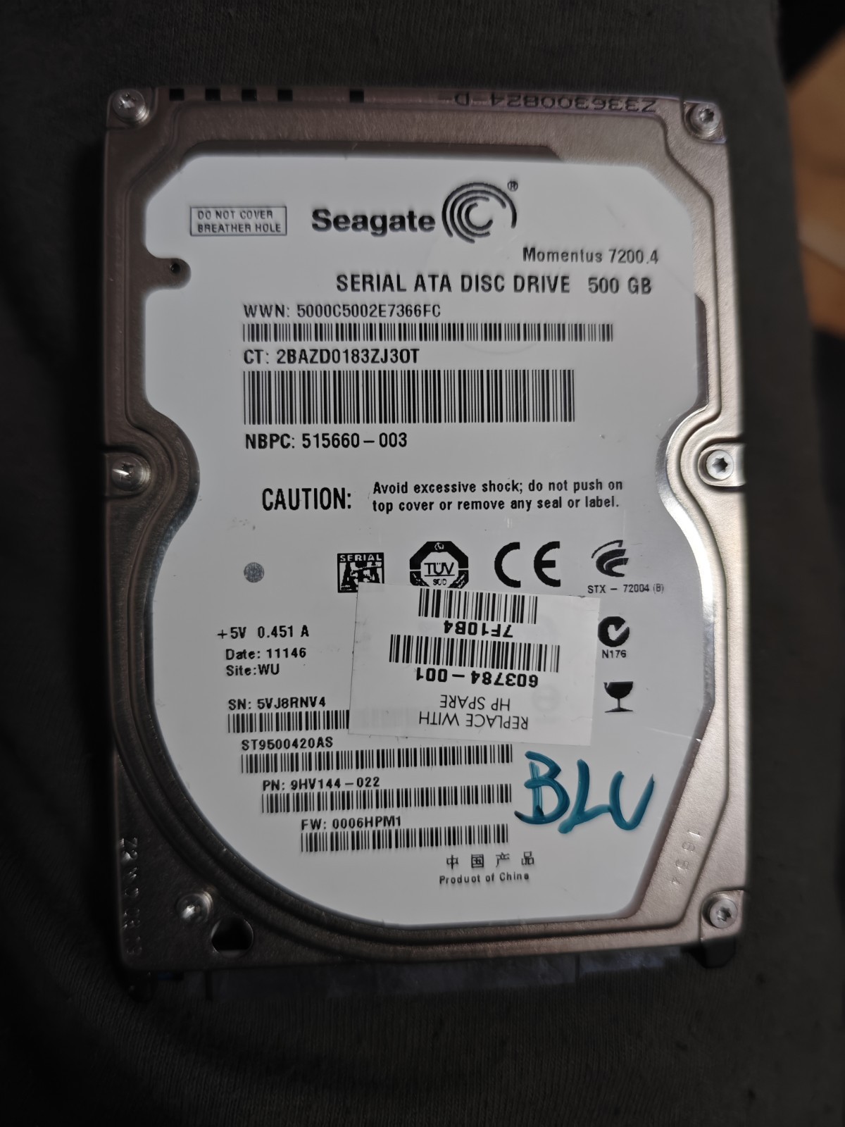 Seagate Momentus 7200.4 ST9500420AS 500GB 2.5" SATA/300 7200RPM 16MB