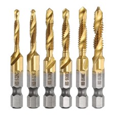 6 x Combination Drill Tap Bit Set 6-32NC to 1/4-20NC Ti-Coated Screw Drill Bit