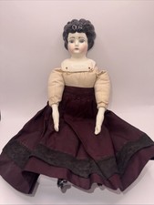 Antique Style China Head Doll 18  Cloth Body Black Hair Blue Eyes
